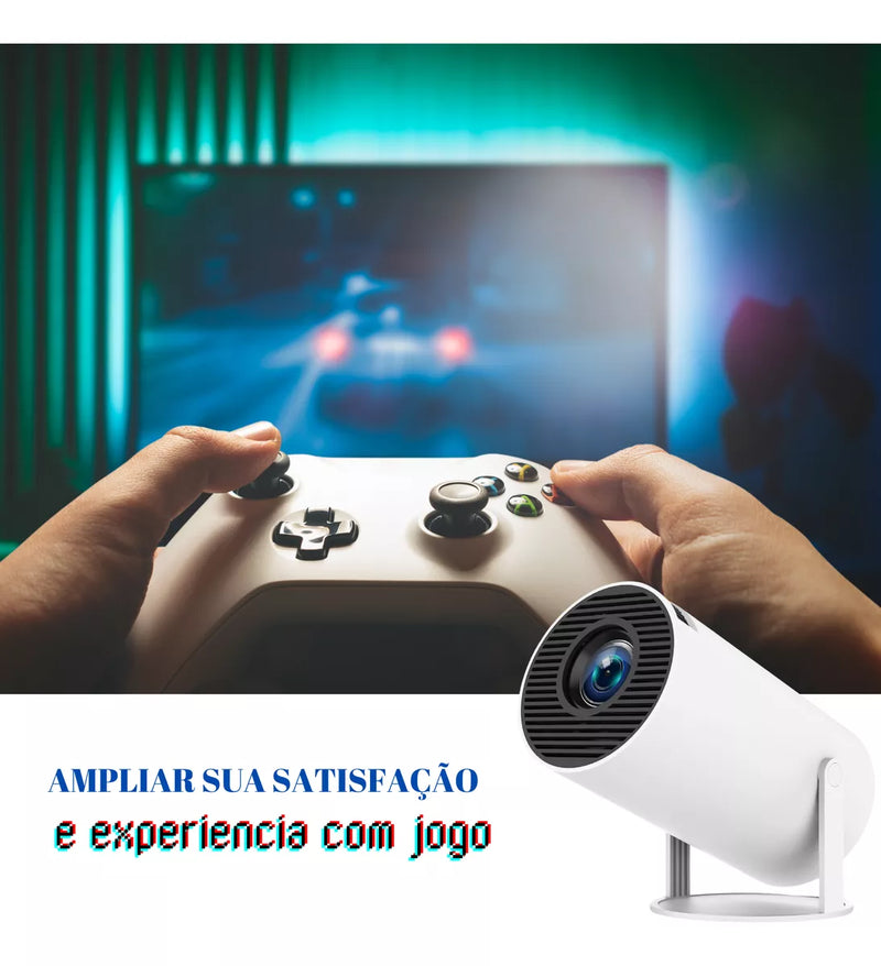 Projetor Portátil 4K Console - 10.000 Jogos Retro + 2 controles de brinde