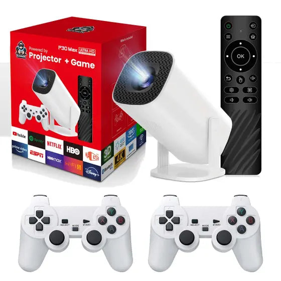 Projetor Portátil 4K Console - 10.000 Jogos Retro + 2 controles de brinde