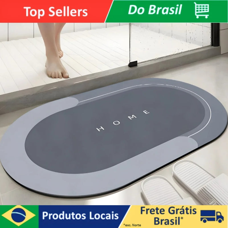 Tapete Oval Absorvente de Banheiro Secagem Rápida Antiderrapante